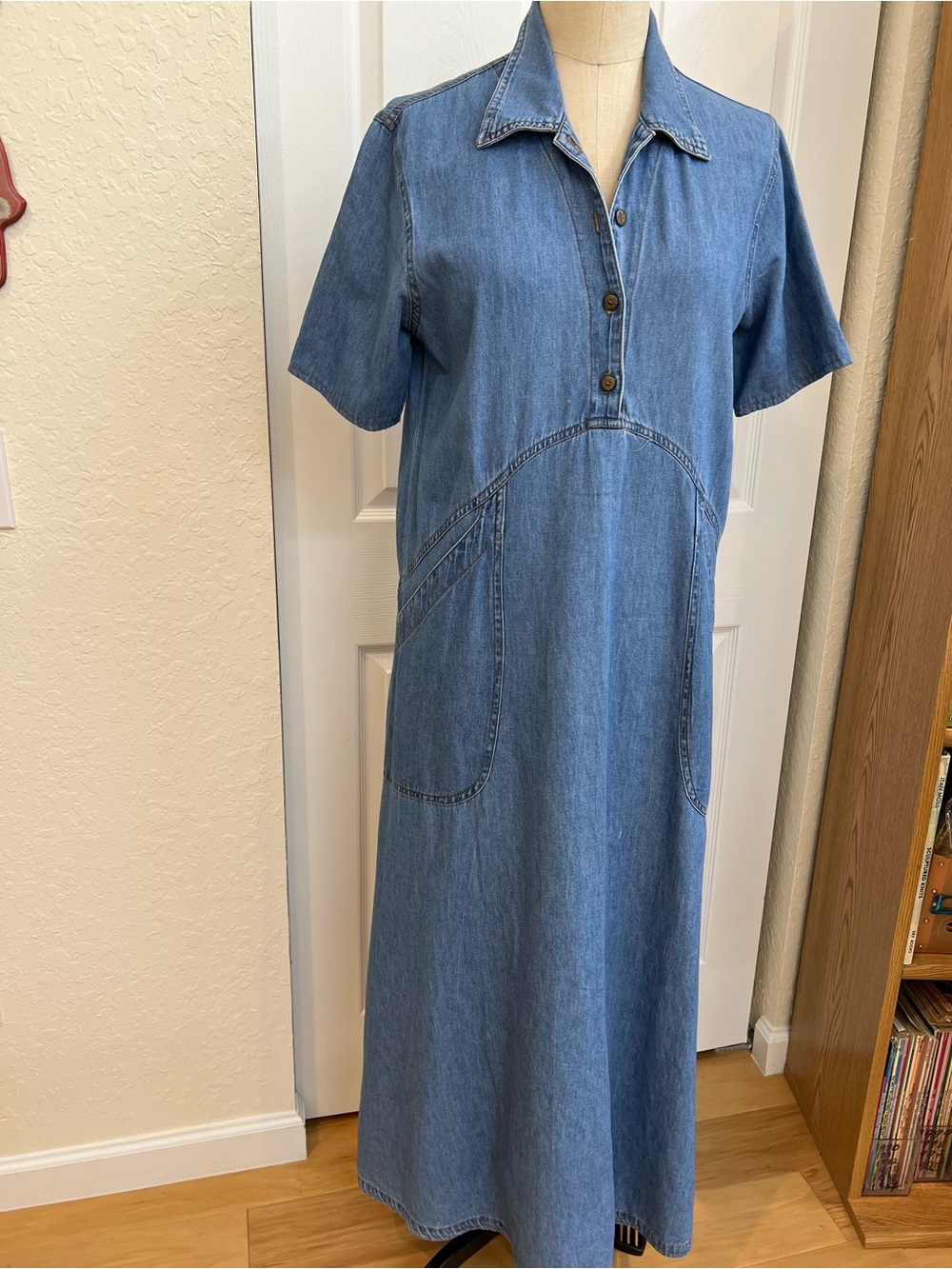Unique Vintage 70’s Blue Denim Maxi Dress made by “CMC by color me cotton”.